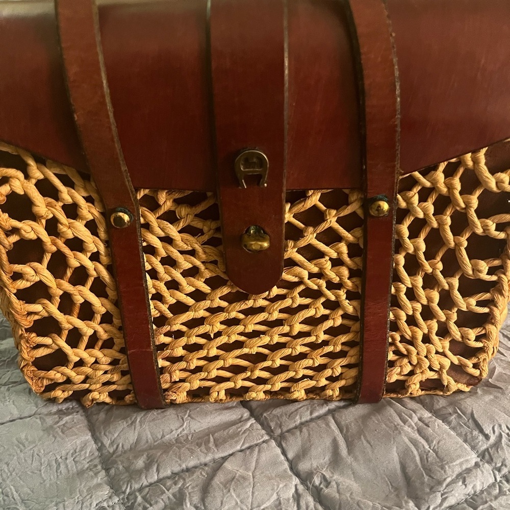 Etienne Aigner Vintage 60’s Woven Straw Leather Satchel Handbag